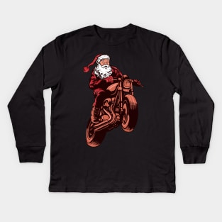 santa riding cafe racer Kids Long Sleeve T-Shirt